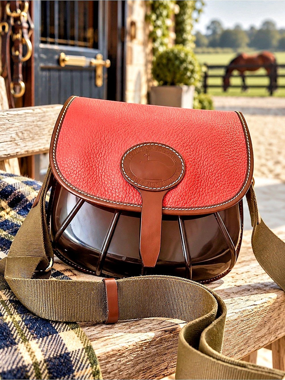 Dooney & Bourke All Weather Leather 2 Duck Bag Red & Brown Crossbody